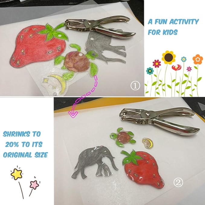 BAISDY 151Pcs Heat Shrink Art Kit with Hold Punch - 20Pcs Blank Shrink Plastic Sheets 130Pcs Keychain Earrings DIY Accessories for Kids Craft