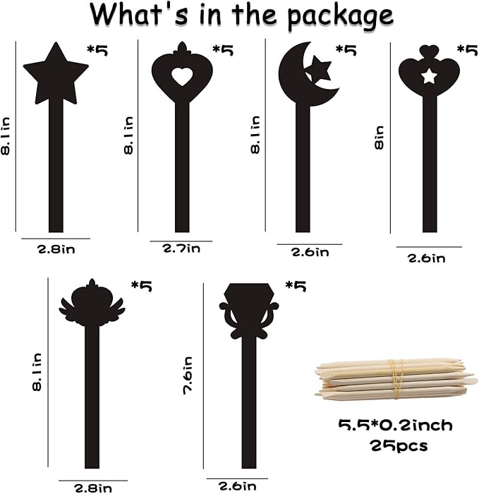 WATINC 30Pcs Fairy Stick Scratch Paper Art Set for Girls Birthday Party, Colorful DIY Craft Kit for Princess Party Favors, Fairy Wand Supplies, Fun Home Activities, Birthday Gifts for Kids