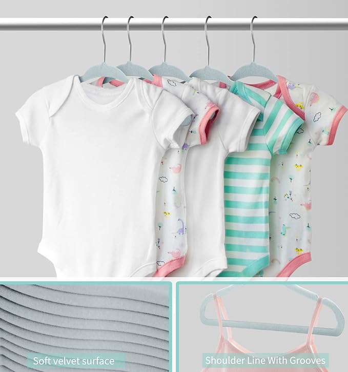 Kids Velvet Hangers 15 Pack, 11 Inch Size Non-Slip Baby Hangers, Space-Saving Nursery Hangers, Perfect Infant/Toddler Clothes Hangers for Daily Use(Blue)