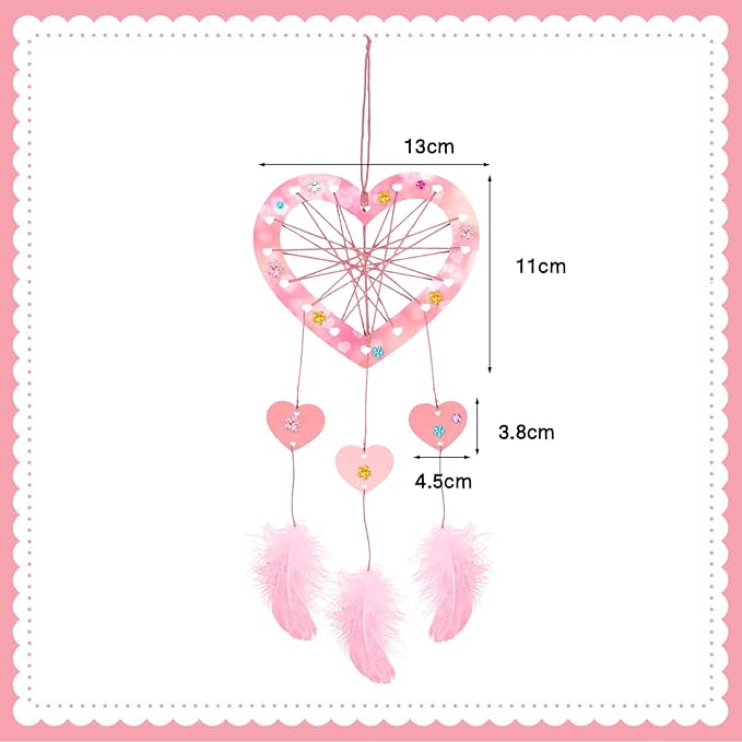 Fennoral 18 Pack Heart Dream Catcher Craft Kit for Kids Paint You Own Love Heart Dream Catcher DIY Coloring Mother's Day Wooden Art and Craft for Art Activity Project Valentine's Day Decoration