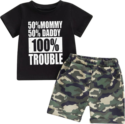 wdehow Toddler Kids Baby Boy Summer Clothes Sets 1T 2T 3T 4T 5T Letter Print Short Sleeve Tops Camouflage Shorts Outfits