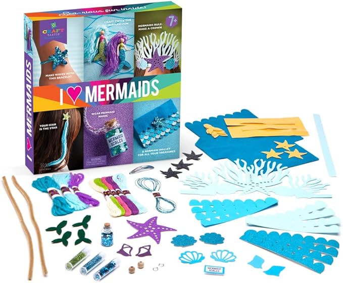 Craft-tastic – I Love Mermaids Kit – Craft Kit Includes 6 Mermaid-Themed Projects