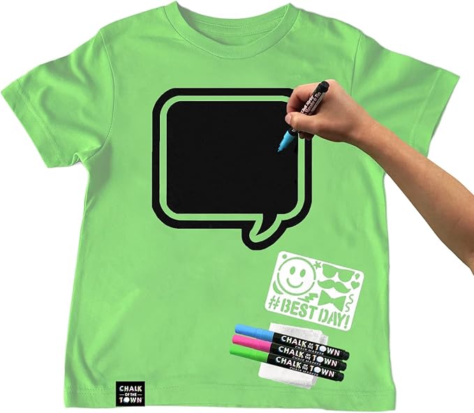 Speech Bubble Chalkboard T-Shirt Kit for Kids, Green (Large)