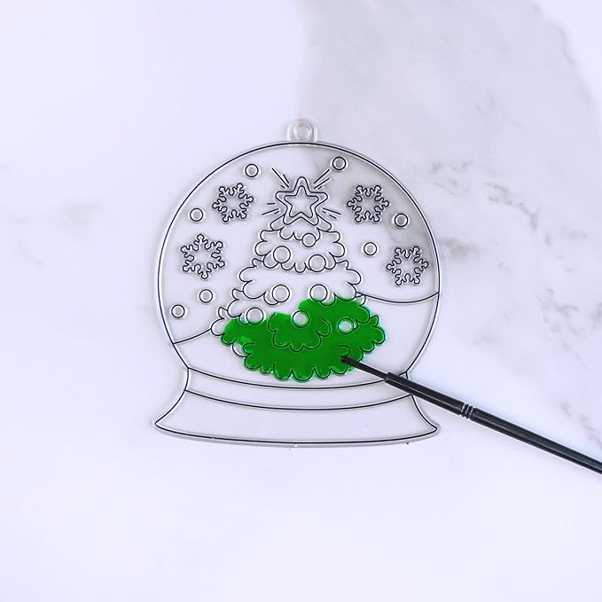 Winlyn 24 Sets Christmas Snow Globe Suncatcher Ornaments DIY Window Paint Art Suncatchers Craft Kits Winter Christmas Snow Globe Sun Catchers for Kids Holiday Classroom Party Decorations Art Project