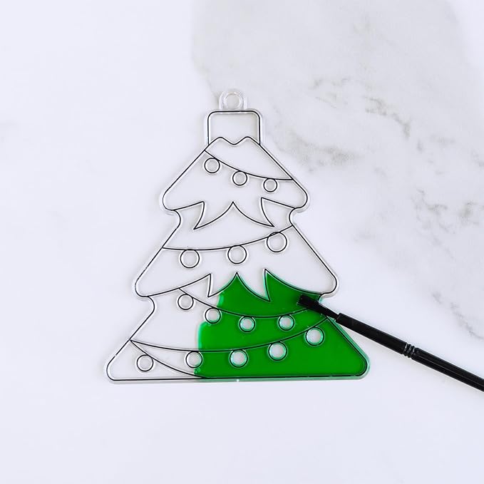 Winlyn 30 Sets Christmas Bauble Suncatcher Ornaments DIY Window Paint Art Suncatchers Craft Kits Winter Christmas Ball Sun Catchers for Kids Holiday Classroom Party Decorations Art Project