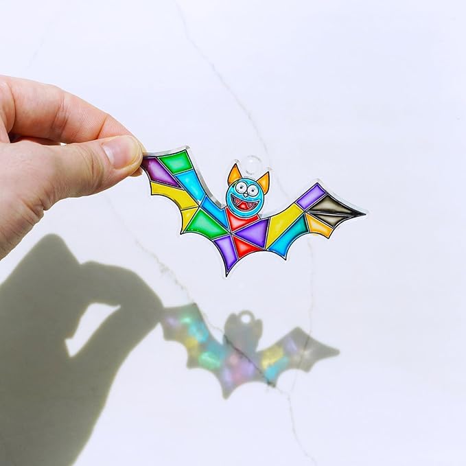 Winlyn 27 Sets Halloween Bat Suncatchers Ornaments Decorations DIY Window Paint Art Suncatchers Halloween Craft Kits Suncatchers Painting Kits for Kids Fall Halloween Classroom Activities Art Projects