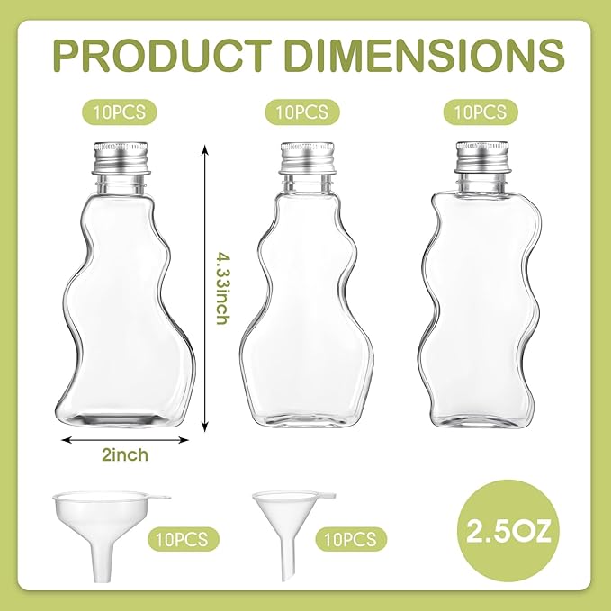 Yaomiao 30 Packs 2.5 oz Plastic Sand Art Bottles with Lids for Kids 3 Style Sand Art Clear Container for Sand Art Wedding Invitation Fun Art Craft Supply Boy Girl Decoration (Silver Lid,Aluminum Lid)