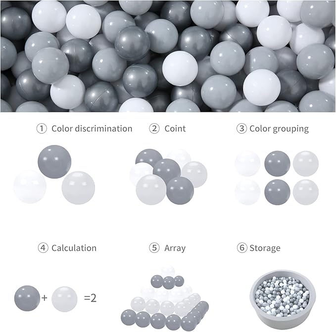 GOGOSO Ball Pit Balls - Plastic Play Pitballs Christmas Pelota Decoration, Grey, Light Grey, White for Baby Gifts Use for Kids Playpen Pool, 2.2 Inch, 100 pcs