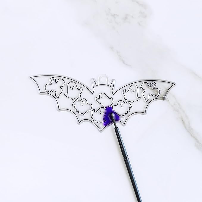 Winlyn 24 Sets Halloween Bat Suncatcher Wind Chimes Ornaments Decorations DIY Window Paint Art Halloween Craft Kits Bat Sun Catchers for Kids Home Classroom Activities Halloween Party Art Projects