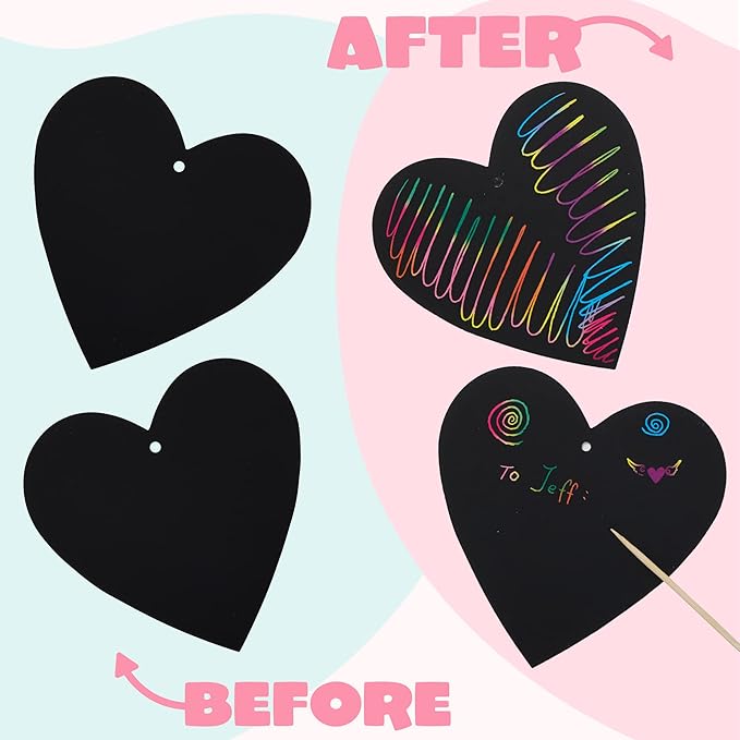 JOYIN 24 Packs Valentines Day Cards with Scratch Heart Paper, Magic Color Heart Rainbow Scratch Cards for Kids Crafts and Art Classroom Exchange, Valentine's Party Favors