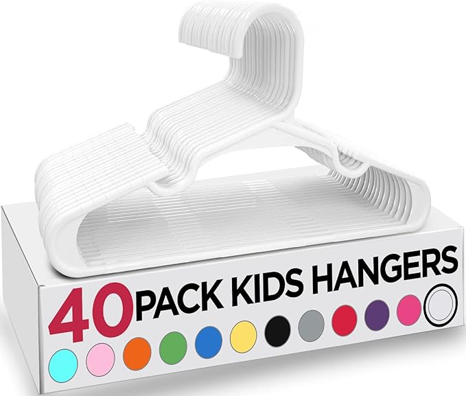 Utopia Home 40 Pack Kids Hangers - 11.5 Inch Plastic Baby Hangers for Closet - Childrens Hangers for Clothes & Infant Hangers for Closet - Ideal for Everyday Standard Use (White)