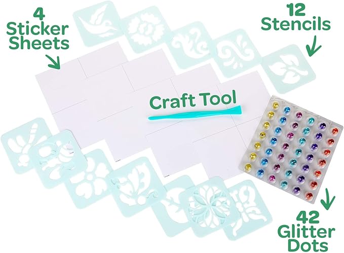 Crayola Glitter Dots Stencil Stickers Craft Kit Age 7+, Sticker Stencils