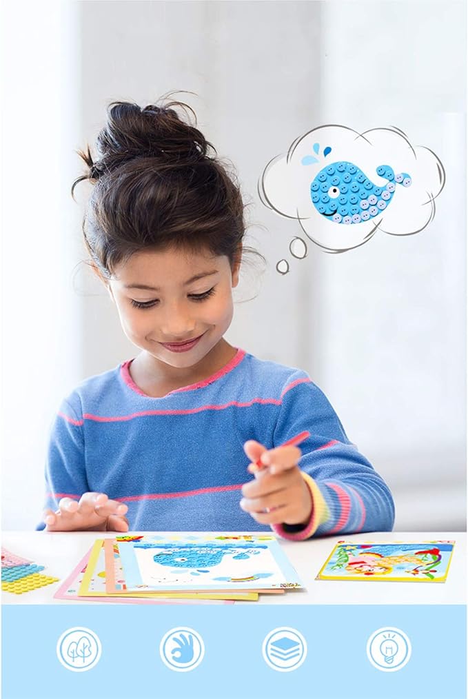 WYNAKESHU 12PCS Button Sticker Drawing Mosaic Sticker Art Kits for Kids Button Art Sticky Button Preschool Art Class Toys Early Education Gift for Girls Boys Over 3 Years