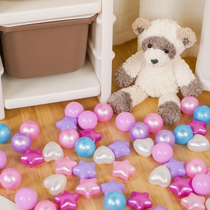 GOGOSO Shape Ball Pits Balls, Star Heart Plastic Play Balls for Toddlers Kids Children, DIY Giant Friendship Bracelet Banner