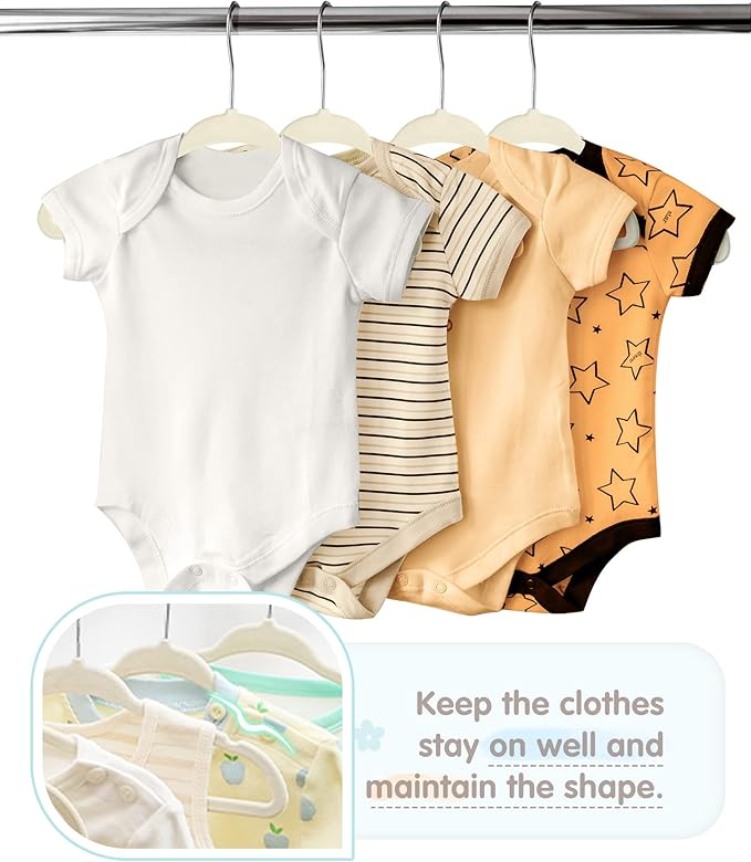 Baby Hangers, VIS'V 11 Inch Beige Velvet Kids Hangers with 6 Pcs Size Dividers Non Slip Nursery Children Closet Clothes Hangers for Infant Toddler Girls and Boys 50 Pcs