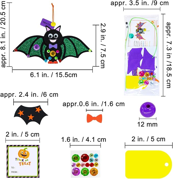 Winlyn 24 Sets Halloween Craft Kits Individual Fall Kids Craft Kits DIY Bat Ornaments Halloween Decorations Foam Bats Craft Kits Halloween Arts and Crafts for Kids Classroom Activities Party Favors