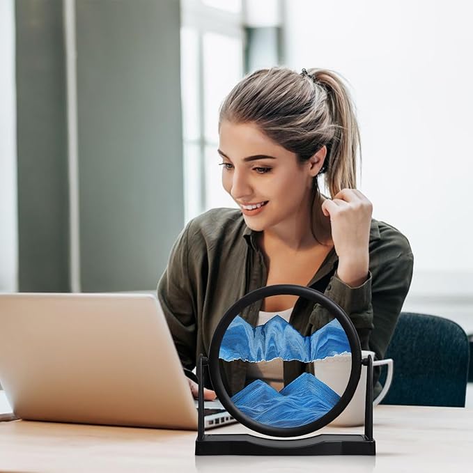 MXYATCJ | Moving Sand Art | Sand Art Liquid Motion | Sand Art Pictures | 3D Deep Sea Sandscape | Glass Sand Art Display | Sand Relaxing Gift for Adult | Home Office Decor | Desktop Toys | (8'' Blue)