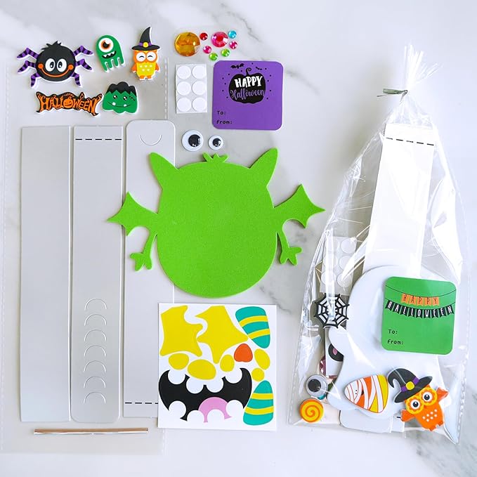 Winlyn 24 Sets Halloween Headbands Craft Kits Crown Art Sets Jack-o'-lantern Candy Corns Ghost Monster Bat Paper Hat with Halloween Foam Stickers for Kids Halloween Classroom Activities Party Favors