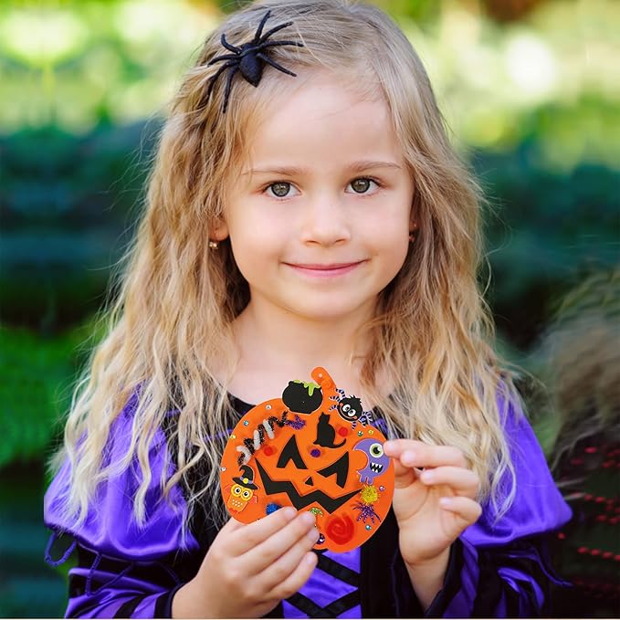 Winlyn 30 Kits Fall Halloween Pumpkin Decorations DIY Pumpkin Craft Kits Foam Pumpkin Shapes with Halloween Stickers Jack-O'-Lantern Face Stickers for Kids Gift Favors Art Project Classroom Activity