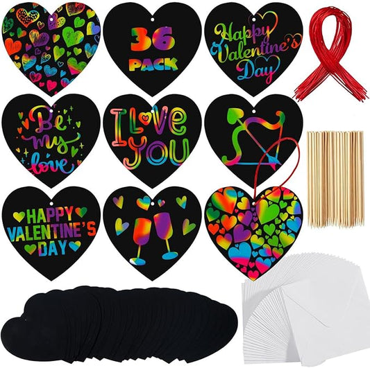 JOYIN 24 Packs Valentines Day Cards with Scratch Heart Paper, Magic Color Heart Rainbow Scratch Cards for Kids Crafts and Art Classroom Exchange, Valentine's Party Favors