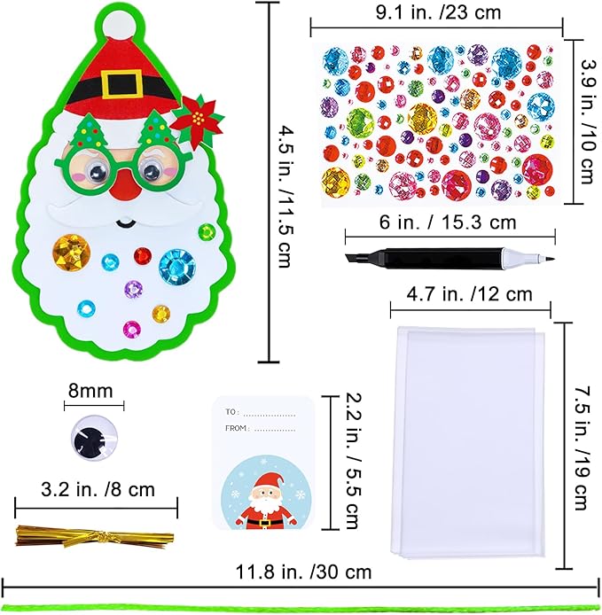 Winlyn 32 Sets Bulk Santa Christmas Ornaments Decorations Craft Kits School Arts and Crafts Foam Santa Christmas Stickers for Kids Holiday Xmas Festive Classroom Activities Party Favors Art Project