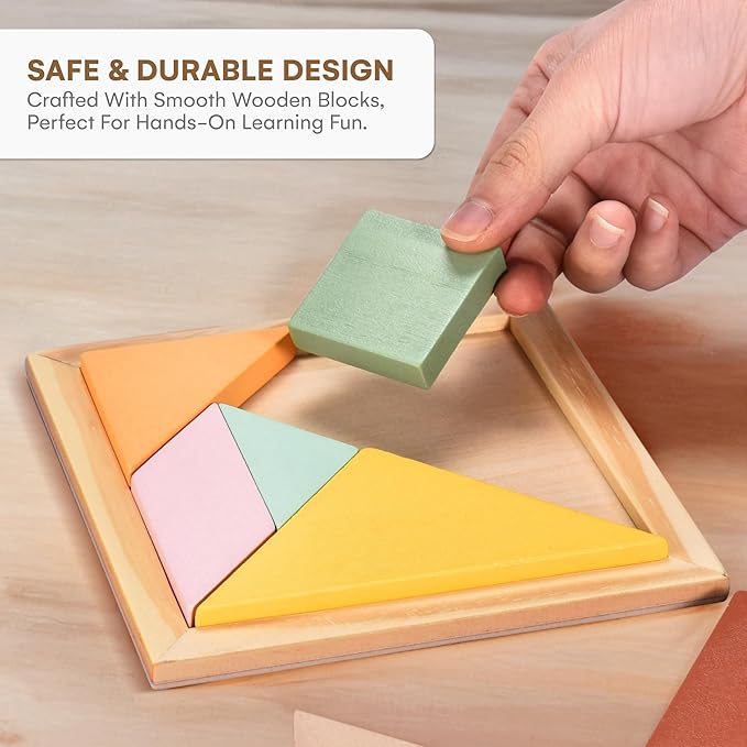 Childlike Behavior 6 inches Puzzle Board - Tangram Wooden Puzzle - Brain Teaser Puzzles Block for Kids & Adult - Wood Block Puzzle - Logic Puzzle - Educational Sensory Toys for all ages