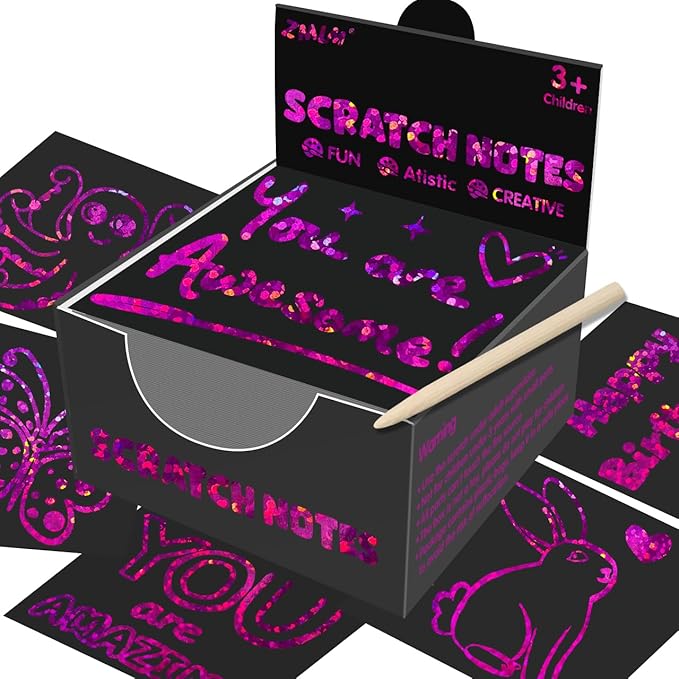 ZMLM Rainbow Scratch Paper Art Mini Notes Easter Basket Stuffers for Kids Teens Gifts Ages 4-8 Bulk Craft Supplies for Girls Boys Birthday Classroom Party Games Toy Stocking Stuffers(Rose)