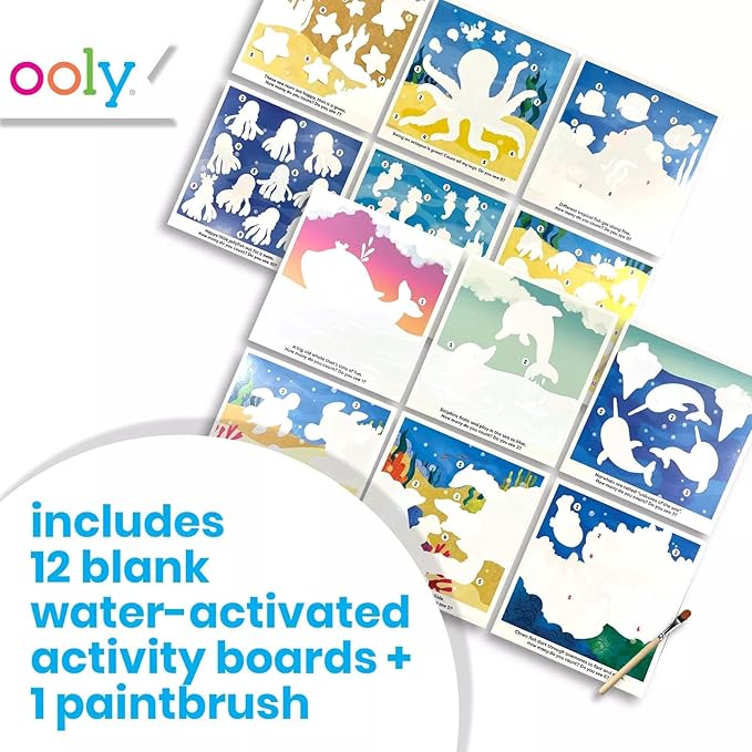 Ooly Water Amaze - Includes 12 Reveal Boards & Brush, Reusable Reveal Pads for Kids, Coloring Books for Toddlers, Paint with Water Books Ages 2+, Under The Sea