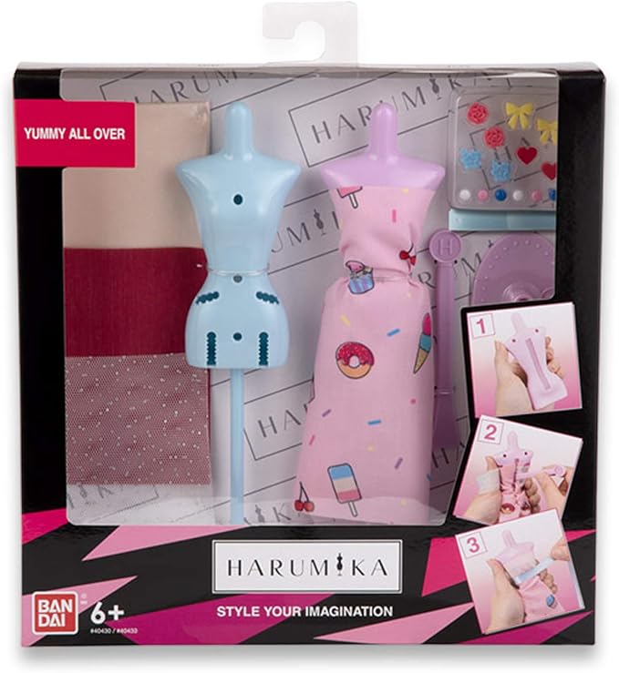 BANDAI 40433 Harumika Fashion Design for Kids-Craft Your Own Catwalk Looks with This Creative Kit-Double Torso Set-'Yummy All Over' Style Includes Reusable Mannequin, Fabric and Accessories