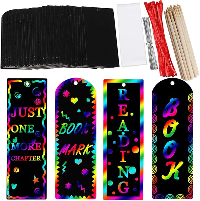 Supla 36 Set 2 Style Magic Scratch Rainbow Bookmarks Making Kit for Kids Students Party Favor Scratch Paper DIY Bookmarks Bulk with Scratching Tools Satin Ribbons for Classroom Activities