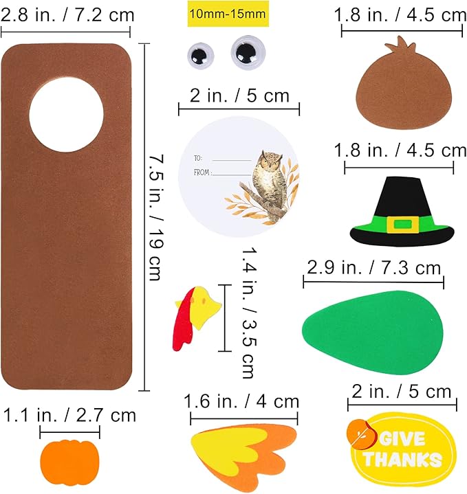 Winlyn 24 Sets Thanksgiving Turkey Doorknob Hanger Decorations Art Sets DIY Thanksgiving Craft Kits Fall Crafts Give Thanks Turkey Foam Stickers Arts and Crafts for Kids Party Classroom Activities