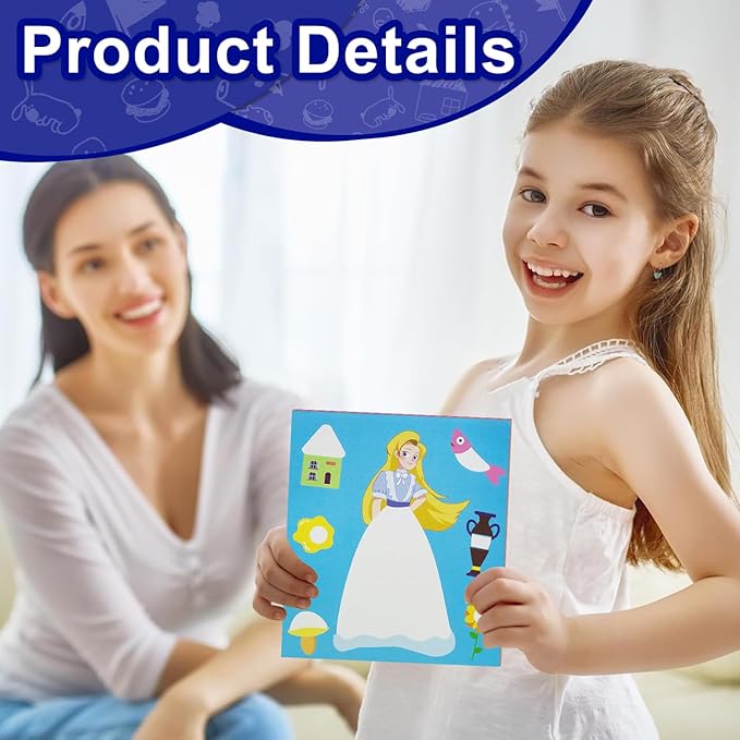 NAYODEUS Art Craft Activity for Kids: Fun Foil Princess & DIY Toy Kit, No Mess Creative Travel Supply Set, Idea Birthday Christmas Valentine Gift for Girl Boy Children.