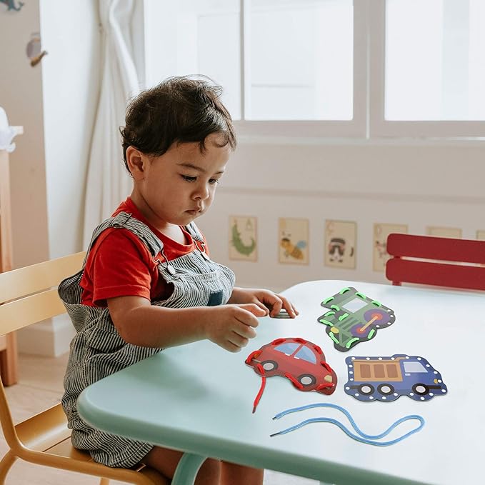 Zonon 8 Pieces Kids Lacing Cards Sewing Cards in 8 Patterns Lacing Games for Developing Imagination Education Supplies Children Sewing Game Favors (Transportation Style)