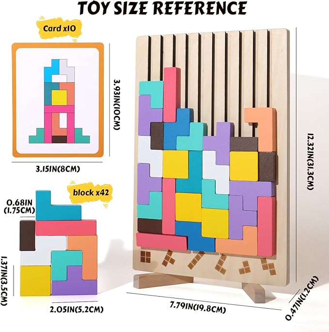 Wooden Blocks Puzzle Brain Teasers Toy Tangram Jigsaw Puzzle Intelligence Colorful 3D Russian Blocks STEM Montessori Educational Gift for Boys and Girls,Board Game Educational Toys for Toddlers