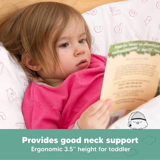 Toddler Pillow with Pillowcase - 13x18 My Little Dreamy Pillow, Organic Cotton Toddler Pillows for Sleeping, Kids Pillow, Travel Pillows,Mini Pillow,Nursery Pillow,Toddler Bed Pillow (ABC Land Rose)