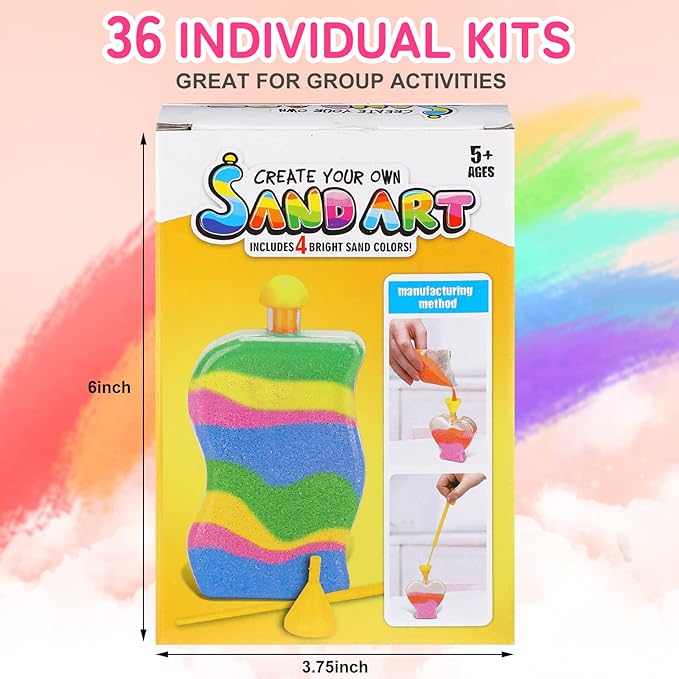 Deekin 36 Sets Sand Art Kits for Kids Create Your Own Clear Sand Art Bottles with Funnels and Sticks, DIY Colored Bottles Crafts for Boys Girls