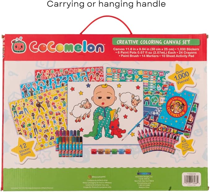 Innovative Designs Cocomelon Creative Coloring Canvas Painting and Activity Set for Kids, 1000+ pcs