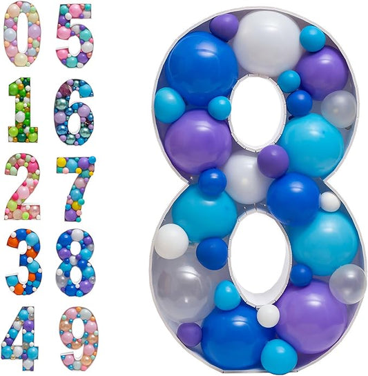 Mosaic Balloon Frame Light Up Numbers 8 Pre-Cut Large Foam Board Sign Cut-Out for Boy Girl 8 Birthday Party Backdrop Anniversary Decoration