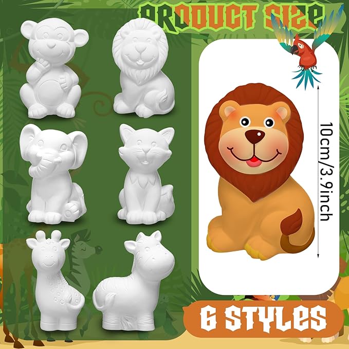 Gemscream 6 Sets Jungle Animal Painting Kit for Girls Boys Crafts and Arts Set Safari Zoo Wild Animal Toy Art and Crafts Ceramics to Paint for Classroom Activities Rewards Paint Figurines Gift