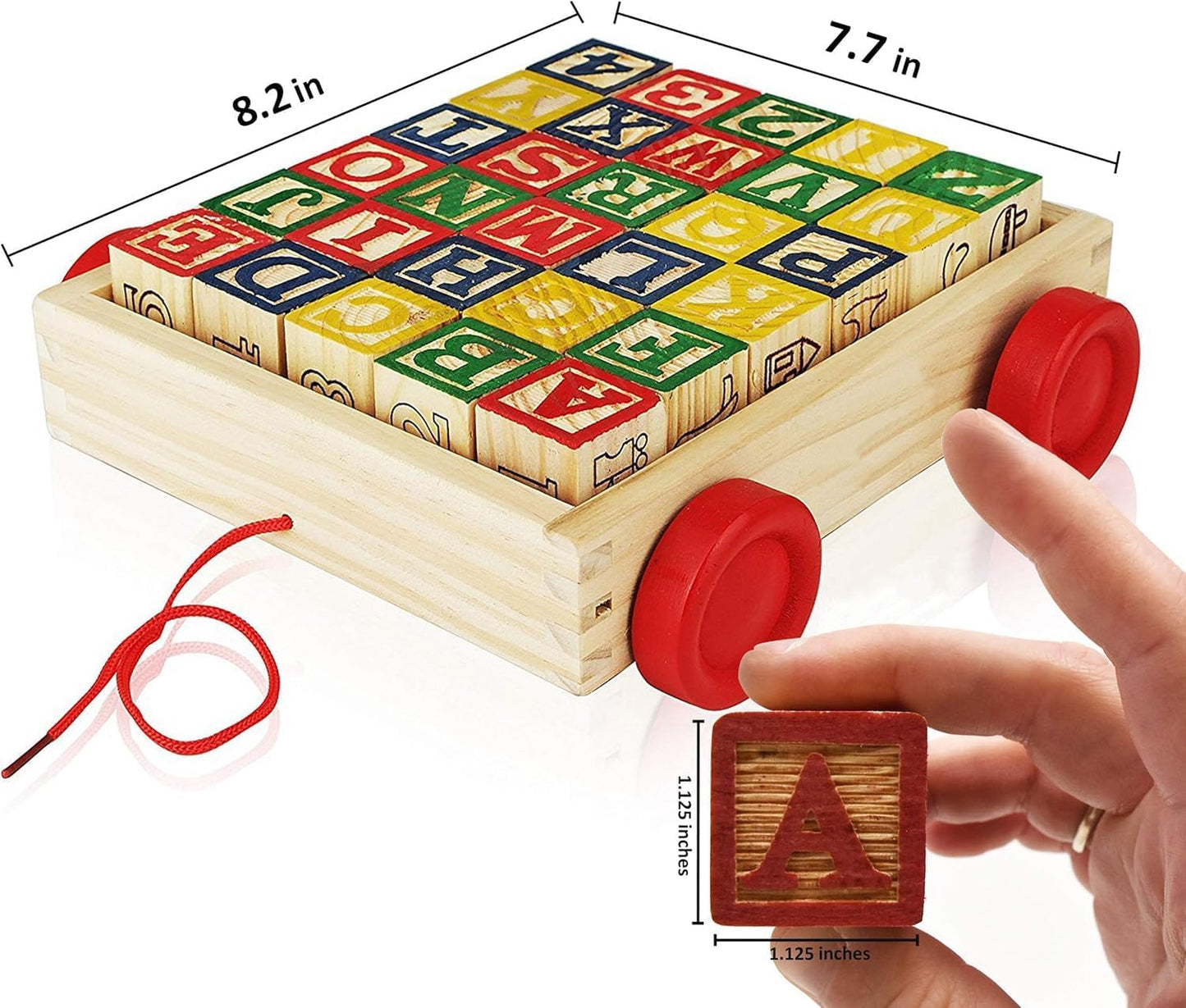 Wooden ABC Blocks with Pull Wagon, 30 Pieces, Educational Alphabet Learning Toy for Toddlers
