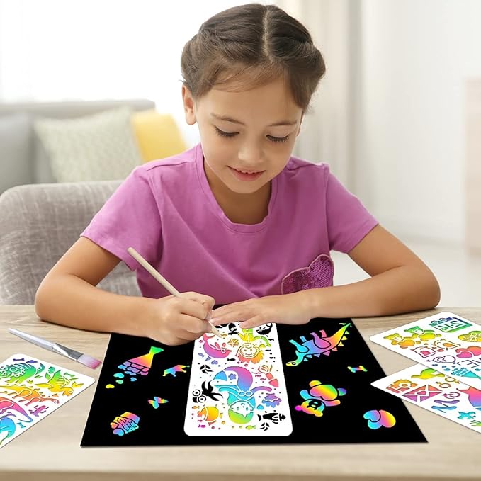 ZMLM Scratch Paper Art-Craft Kit: 11''x 8'' Big Sheets Magic Rainbow Drawing Board Kid Art Paper Pad Supply Toddler DIY Project Activity Toy Game for Teens Girls Boys Holiday Birthday Gift