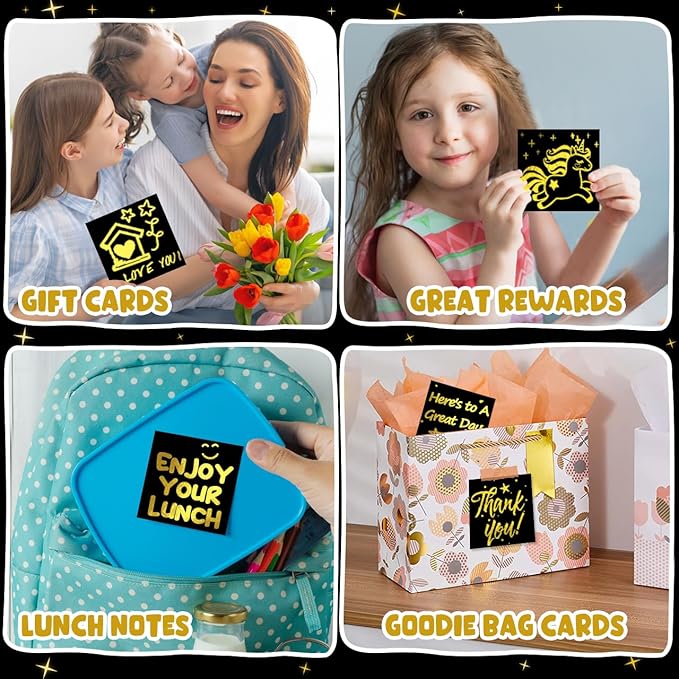 ZMLM Rainbow Scratch Paper Art Mini Notes Easter Basket Stuffers for Kids Teens Gifts Ages 4-8 Bulk Craft Supplies for Girls Boys Birthday Classroom Party Games Toy Stocking Stuffers(Gold)