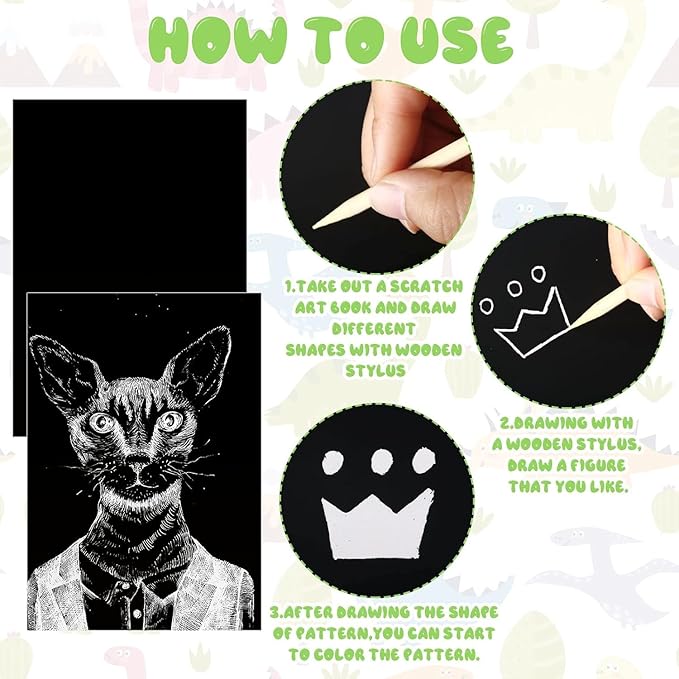 Gersoniel 25 Pieces Scratch Paper Art Set Craft Kits Black Coated Scratchboard Black Scratch Off Paper with Wooden Stylus for Valentine's Day Gifts Birthday Party Supplies