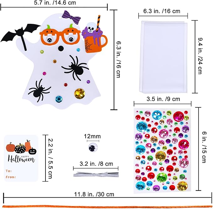 Winlyn 24 Sets Halloween Crafts Fall Crafts DIY Halloween Ghost Tree Ornaments Decorations Craft Kits Foam Ghost Stickers Fall Halloween Arts and Crafts for Kids Party Favors Classroom Art Activities