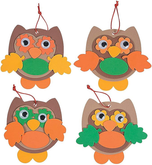 Fun Express Fall Owl Ornament Craft Kit - Makes 12 - Autumn Crafts for Kids