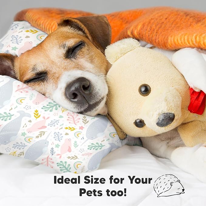 Toddler Pillow with Pillowcase - 13x18 My Little Dreamy Pillow, Organic Cotton Toddler Pillows for Sleeping, Kids Pillow, Travel Pillows, Mini Pillow, Nursery Pillow, Toddler Bed Pillow (Narwhal)