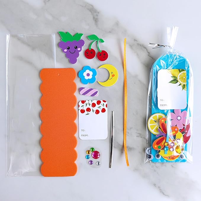Winlyn 36 Sets Cute Crafts Kits DIY Colorful Whimsical Bookmarks Decorations Art Sets Fruits Sweet Treats Animals Sun Rainbow Foam Stickers for Kids Classroom Activities Reading Rewards Party Favors