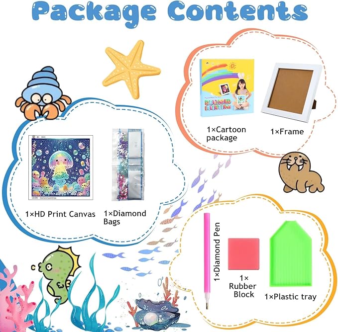 Reivworl Diamond Art Kits for Kids, Jellyfish Diamond Art for Kids Ages 8-12, Jellyfish Diamond Painting Kits for Kids for Home Wall Decor (8x8Inch)