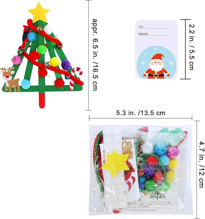 Winlyn 27 Sets Christmas Craft Kits Winter Crafts Popsicle Stick Christmas Tree Ornaments Decorations Art Sets Craft Sticks Christmas Foam Stickers for Kids Holiday Classroom Activities Party Favors