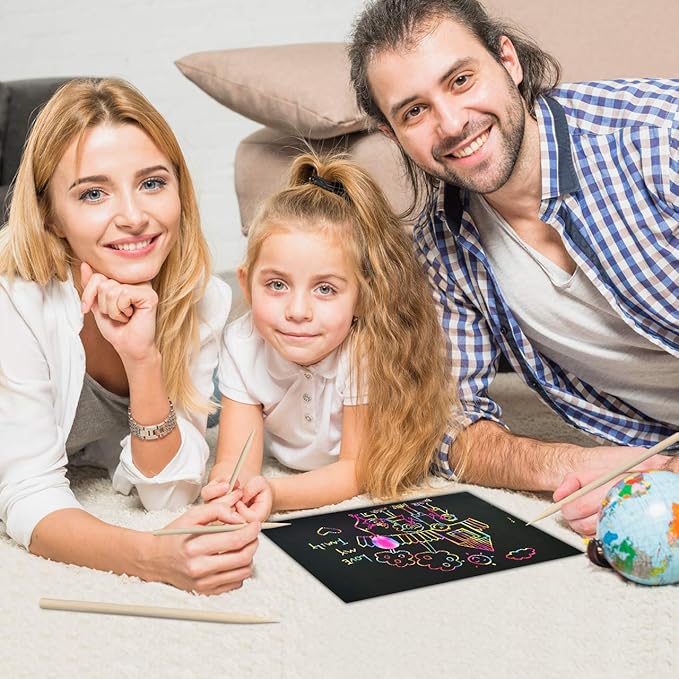 ZMLM Scratch Rainbow Art Paper Set - 50Pcs Magic Scratch Off Art Craft Supplies Kits for Kids Girls Boys Black Scratch Notes Sheet Doodle Pad for Fun DIY Toy Party Favors Christmas Birthday Gift